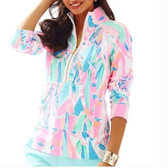 Lily Pulitzer Skipper Pullover Out To Sea quarter zip athletic jacket Medium - Picture 2 of 11